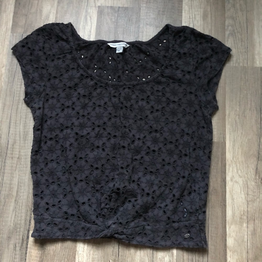 navy blue short sleeve top
